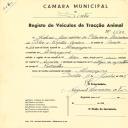Registo de um veiculo de duas rodas tirado por um animal de espécie asinina destinado a transporte de mercadorias em nome de António Maximiano da Silva, morador em Almoçageme.