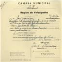 Registo de velocípede com o nº 1874, em nome de José Francisco, morador em Azenhas do Mar.