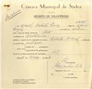 Registo de velocípede de marca Cabrita Nacional, com o nº 9831, em nome de Manuel Cabrita Tomás, morador em Montelavar.