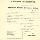 Registo de um veiculo de duas rodas tirado por dois animais de espécie bovina destinado a transporte de mercadorias em nome de António Mateus, morador no Alto da Várzea em Queluz.