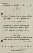 Programa de espetáculos com a participação dos bailarinos e cantores Madame e Mr. Demos.