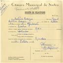 Registo de velocípede de marca Raio, com o nº 6050, em nome de António Rodrigues, morador em Rinchoa.