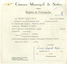 Registo de velocípede de marca Pombal, com o nº 8790, em nome de Severino Augusto Filipe, morador em Carrascal.