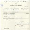 Registo de velocípede com o nº 4999, em nome de Manuel Martins Gonçalves, morador em Algueirão.