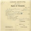 Registo de velocípede de marca Olga, com o nº 2929, em nome de Manuel Gomes, morador em Casais de Mem Martins