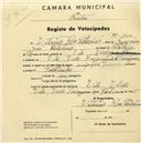 Registo de velocípede de marca Unix, com o nº 1410, em nome de Vitorino Rosa Catarino, morador em Vila Verde.