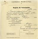 Registo de velocípede de marca Olympique, com o nº 1222, em nome de Francisco Manuel Vicente Morgado, morador em Maceira.