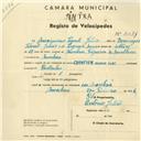 Registo de velocípede de marca Champion, com o nº 2389, em nome de Maximiano Vicente Julião, morador em Morelena.