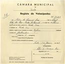 Registo de velocípede com o nº 3323, em nome de Artur da Conceição Reis, morador em Venda Seca.