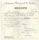 Registo de velocípede com o nº 5728, em nome de José Carreira, morador em Várzea.