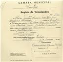 Registo de velocípede com o nº 1466, em nome de Alice Matos Oliveira Moita, morador em Queluz.