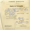 Registo de velocípede com o nº 1763, em nome de António Bonifácio da Silva, morador em Algueirão.