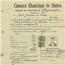 Registo de matricula de velocipedista em nome de Bento Gonçalves de Castro, morador em Queluz, com o nº de inscrição 738.