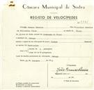 Registo de velocípede de marca Zundap, com o nº 9361, em nome de João Branco Pereira, morador em Sabugo.