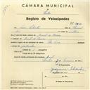 Registo de velocípede de marca Leon, com o nº 4028, em nome de Luís Silvestre, morador em Aruil de Baixo.