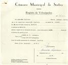 Registo de velocípede de marca Cuciolo, com o nº 9420, em nome de Armando Cipriano, morador em Maceira.