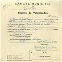 Registo de velocípede de marca Olga, com o nº 4046, em nome de Lionidio dos Santos Pereira, morador em Queluz.