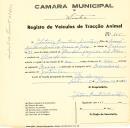 Registo de um veiculo de duas rodas tirado por dois animais de espécie muar destinado a transporte de mercadorias em nome de António Quitério Simões, morador na Abrunheira.