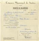 Registo de velocípede de marca Pombal, com o nº 8357, em nome de Adelino de Jesus Duarte, morador em Rebanque.