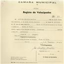 Registo de velocípede de marca Olympique, com o nº 32, em nome de Alfredo Serafim Martins, morador em Cacém de Baixo.