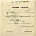 Registo de velocípede de marca Champion, com o nº 1622, em nome de Maria Leonor Dinis Faria Maia, moradora em Sintra.