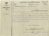 Ofício dirigido ao Administrador do Concelho de Sintra, proveniente do Chefe de Distrito de Recrutamento e Reserva nº 1, Tenente Coronel João de Passos Pereira de Castro Júnior, referente à devolução do talão m/5 de Francisco da Silva, de Benfica, por não pertencer a este Distrito.