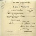 Registo de velocípede de marca Origam, com o nº 2791, em nome de Mário Pinto Lopes, morador em Algueirão.
