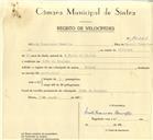 Registo de velocípede de marca Pombal, com o nº 10000, em nome de Luís Francisco Ramalho, morador em Chão de Meninos.