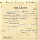 Registo de velocípede de marca Atlantic, com o nº 6690, em nome de José Manuel de Abreu Chagas Pinto, morador em Rinchoa.