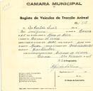 Registo de um veiculo de duas rodas tirado por um animal de espécie muar destinado a transporte de mercadorias em nome de Sebastião Luís, morador no Cacém de Cima.