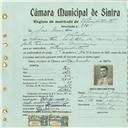 Registo de matricula de velocipedista em nome de José Mendes, morador em Odrinhas, com o nº de inscrição 398.