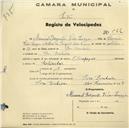 Registo de velocípede de marca Olympique, com o nº 562, em nome de Manuel Pesquita Vida Larga, morador em Pero Pinheiro.