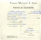 Registo de velocípede de marca Vitória, com o nº 9183, em nome de Avelino Antunes da Cruz, morador em Queluz.
