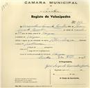 Registo de velocípede de marca Olympique, com o nº 254, em nome de Marcolino Duarte Lavrador, morador em Abrunheira.