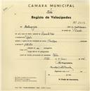 Registo de velocípede de marca Olympique, com o nº 2414, em nome de Avelino João, morador em Tapada.