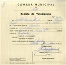 Registo de velocípede de marca Cycles R.P., com o nº 3638, em nome de Alberto Fonseca Brito, morador em Morelena.