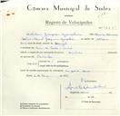 Registo de velocípede com o nº 8675, em nome de António Joaquim Gonçalves, morador em Fonte da Prata, Sintra.