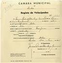 Registo de velocípede com o nº 1776, em nome de Francisco [...] da Silva e Sousa Guimarães, morador em Belas.
