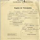 Registo de velocípede com o nº 612, em nome de Joaquim Lourenço, morador em Amoreira.