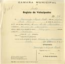 Registo de velocípede de marca Olympique, com o nº 734, em nome de Domingos Miguel Paulo, morador em Arneiro dos Marinheiros.