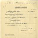 Registo de velocípede de marca Nacional, com o nº 5833, em nome de Romão Ferreira Chitas, morador em Rio de Mouro.