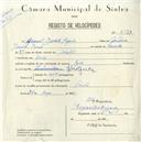 Registo de velocípede de marca Raio, com o nº 5138, em nome de Manuel Duarte Raio, morador em Sintra.
