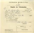 Registo de velocípede de marca Cycles Raio, com o nº 3664, em nome de João Miranda Simões, morador em Abrunheira.
