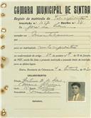Registo de matricula de velocipedista em nome de José da Silva, morador em Montelavar, com o nº de inscrição 1037.