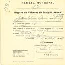 Registo de um veiculo de duas rodas tirado por dois animais de espécie muar destinado a transporte de mercadorias em nome de Estêvão Francisco Pedroso, morador em Alfouvar.