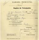 Registo de velocípede de marca Elgin, com o nº 1190, em nome de José Assunção Simões, morador em Penedo.