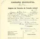 Registo de um veiculo de duas rodas tirado por dois animais de espécie cavalar destinado a transporte de mercadorias em nome de Joaquim da Silva Eva, morador no Cabeço da Bezerra em São Pedro.
