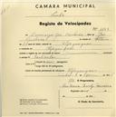 Registo de velocípede com o nº 1153, em nome de Domingos José Cristovão, morador em Alfaquiques.