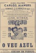 Programa do filme "O Véu Azul" com a participação de Jane Wyman, Joan Blondell, Richard Carlson, Charles Laughton, Don Taylor, Audrey Totter entre outros.