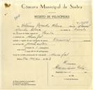 Registo de velocípede de marca Nacional, com o nº 10115, em nome de Vitorino Mendes Clara, morador em Mucifal.